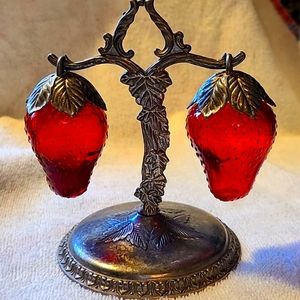 Glass Strawberry Salt and Pepper Shaker Set - 1950s vintage